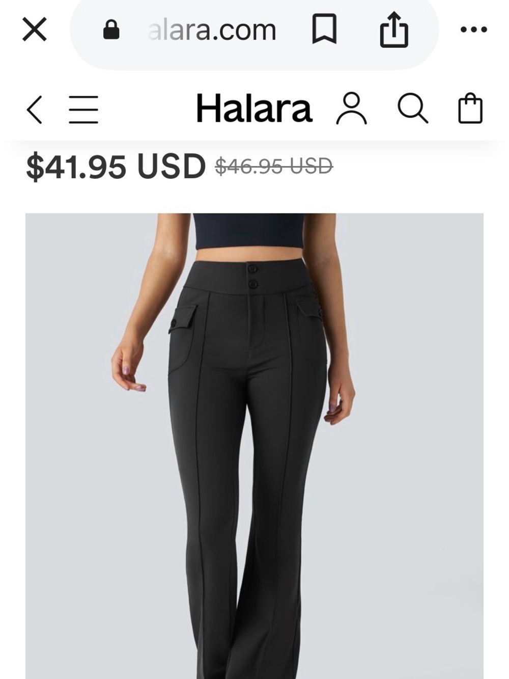 20. HALARA Black High-Waist Flare Pants with Front Flap Pockets